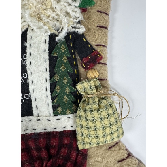 Vintage Tan Primitive Penny Felt Applique‎ Christmas Stocking Santa Clause - Picture 3 of 11